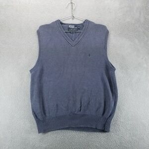 VTG Polo Ralph Lauren Sweater Vest Mens L Blue Linen Cotton Pullover V Neck Knit